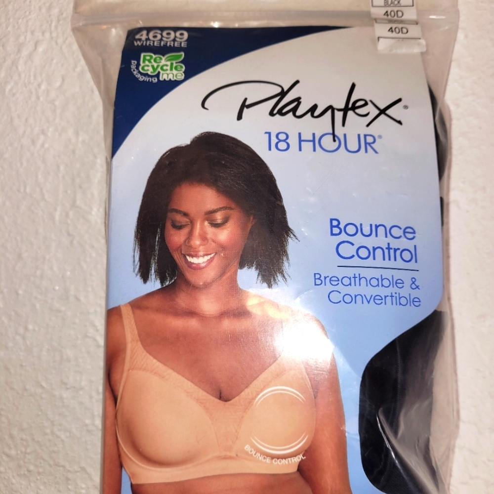 Playtex 18Hour WireFree Bounce Control Support Breathable Cup Bra Black 40D NIP